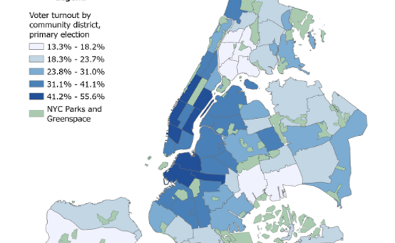 a map of NYC highlighting neighborhoods in different colors