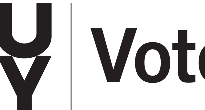 A logo with the words Cuny Votes written in black over a white background