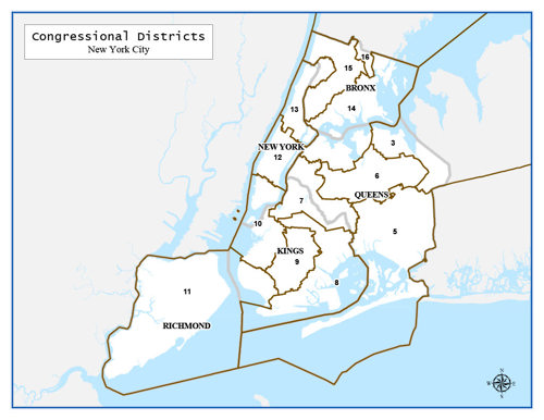 Mapa okręgów wyborczych w wyborach do Kongresu w NYC